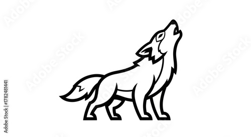 Stylized Wolf Howling Silhouette Illustration on White Background.
