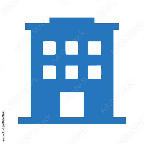 Hotel building silhouette vector with multiple floors and windows in blue