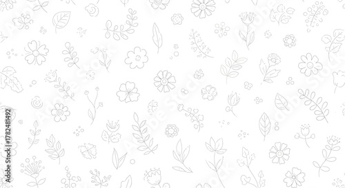 Delicate floral outlines in soft white, a calming and minimalistic botanical pattern design