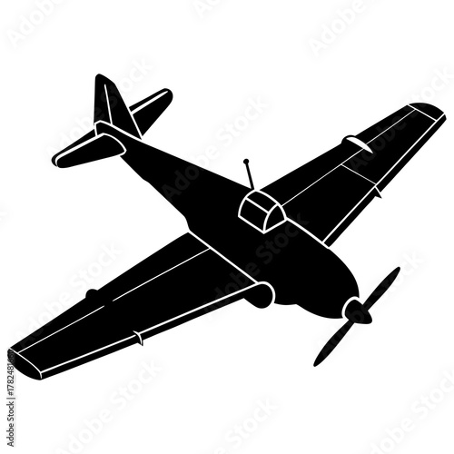 Silhouette of a Classic Low-Wing Fighter Aircraft A Vector Illustration for Design