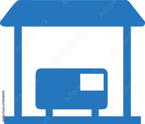 Bus terminal vector with shelter roof and parked buses in blue color