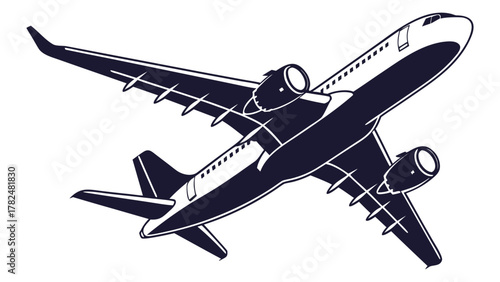 Clean vector illustration of a commercial passenger jet aircraft in flight, portraying global travel, fast transportation, and the essence of aviation and aerospace journeys