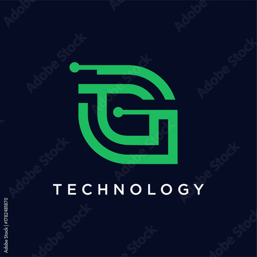 Green technology logo design representing innovation and modern digital solutions.