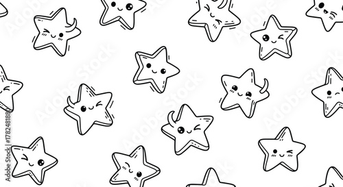 Adorable seamless pattern featuring cute, winking cartoon stars with happy faces, perfect for children's textiles and wallpapers.