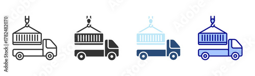 Container Truck Icon Set. Designed In Multi Style