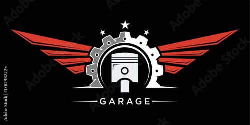Automotive Garage Piston Gear Wings Logo Design.