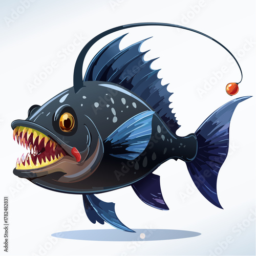 Anglerfish with lure and sharp teeth