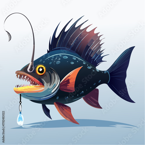 Anglerfish with fishing lure and bioluminescent light