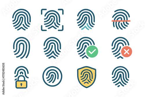 Fingerprint Grid Icons Set for Data Security