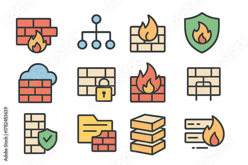 Cybersecurity Firewall Icon Set