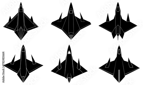 Dynamic fleet of futuristic aircrafts, sleek design ready for high-tech simulations and aerospace visualizations, future transportation concept