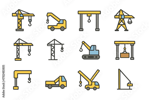 Crane and Lifting Equipment Icons Set