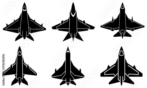 Powerful silhouette of fighter jets ready for flight, symbolizing advanced technology and military aviation, perfect for defense and aerospace projects