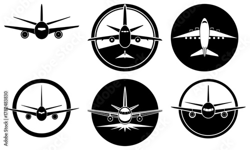 Dynamic airplane icons collection perfect for travel branding, aviation industry, and transportation themes, offering a modern, sleek design for your projects