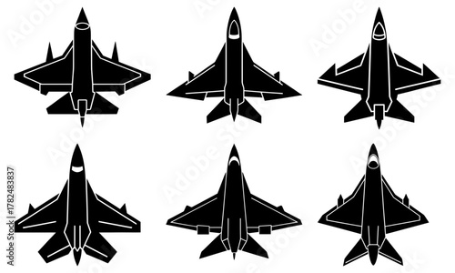 Dynamic collection of fighter jets ready to soar, representing power, speed, and aviation technology, perfect for military themes and aerospace projects