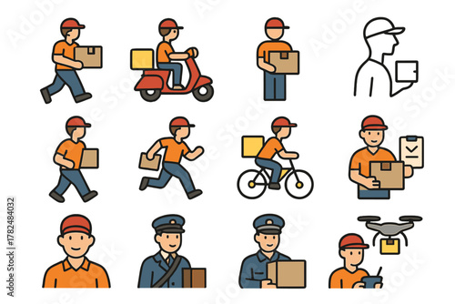 Couriers and Mail Carriers Delivery Service Characters Set