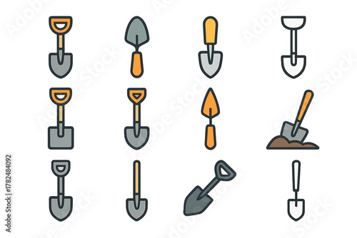 Shovels Icon Set with Clean Lines