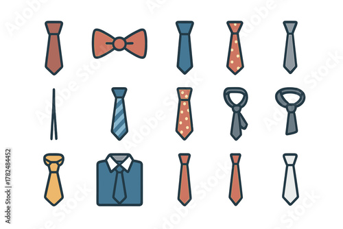Neckwear Icon Collection in a 4x4 Grid