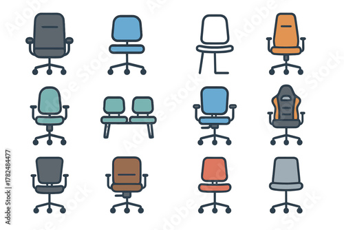 Chair Variety in 4x4 Grid Illustration