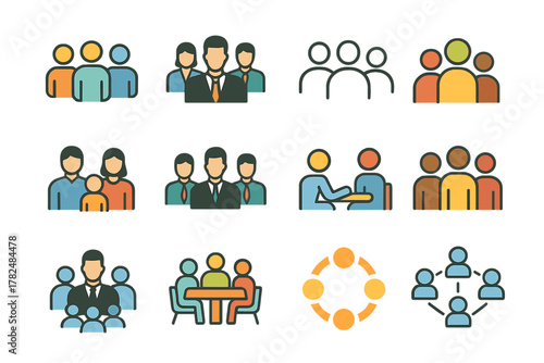 Icon Set of Group and Teamwork Concepts