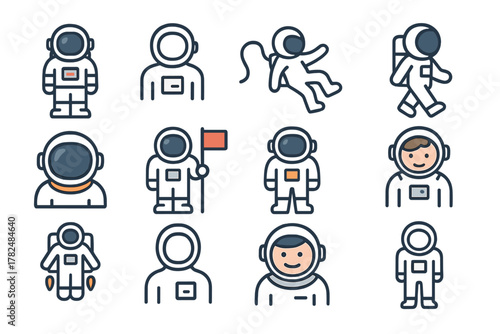 astronaut vector icon set in space