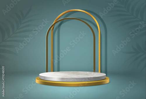 empty stage with spotlight and golden ring decorations