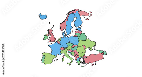 Colorful European Territory Map Illustration for Geographic Studies and Analysis