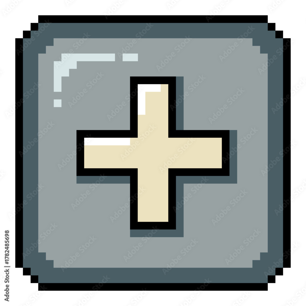 Fototapeta premium Vector Pixel Art Icon - Plus Button
