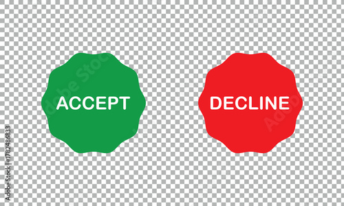 Accept, decline button isolated. res and green accept and decline buttons. vector illustration. EPS 10 .