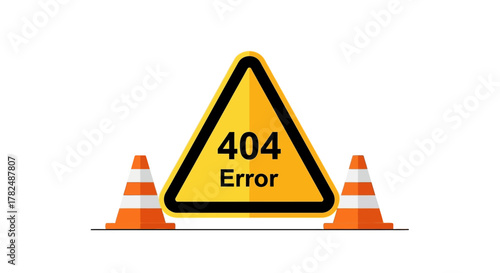 404 Error Page Not Found Warning Sign with Traffic Cones Alerting Users to a Broken Link or Missing Content
