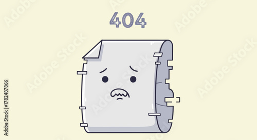 404 Error Page Illustration A Sad, Torn Document Symbolizing a Lost or Not Found Webpage