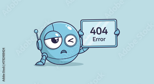 Confused Robot Holding a 404 Error Message, Website Not Found Concept