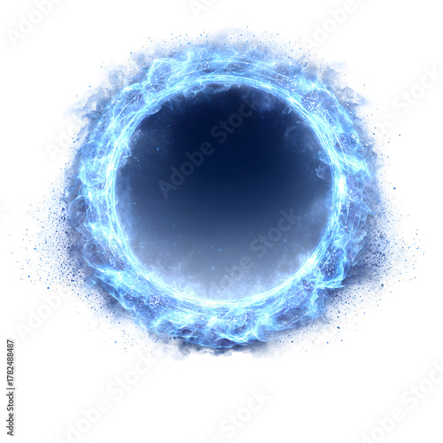 Fototapeta Naklejka Na Ścianę i Meble -  Energetic Portal: A vivid and vibrant blue energy portal, appearing as a dynamic ring of light, signifies pathways of energy, time travel, and interdimensional exploration. 