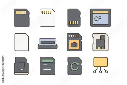 Memory Storage Devices Vector Icons Set