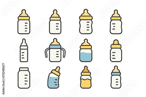 bottle set for baby care icons