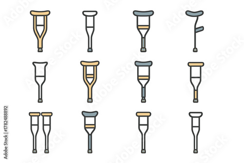 Crutches grid with various types of minimalist icons