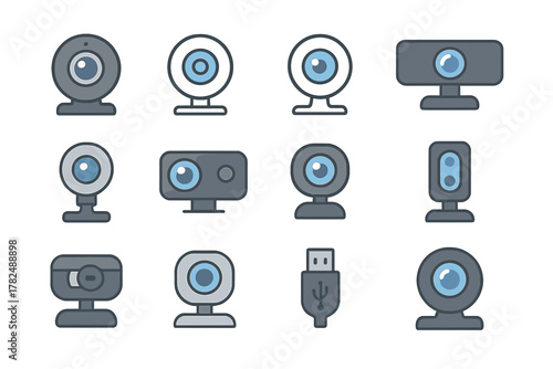Webcam Icon Set in Gray, Blue, and Black Colors