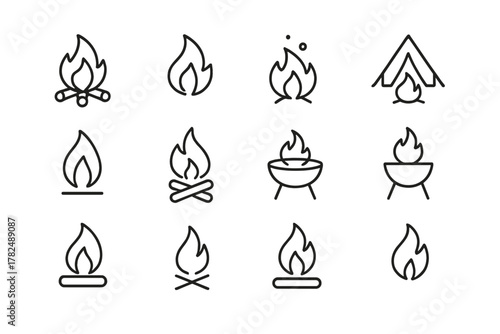 Fire Icons Set in Simple Line Style