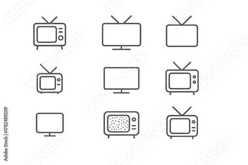 TV icons grid set in line style on white background