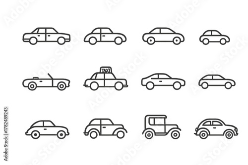 Car Collection Grid with Twelve Simple Minimalist Illustrations