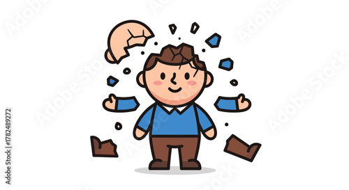 Conceptual cartoon displaying stress and disintegration reflecting mental exhaustion in everyday