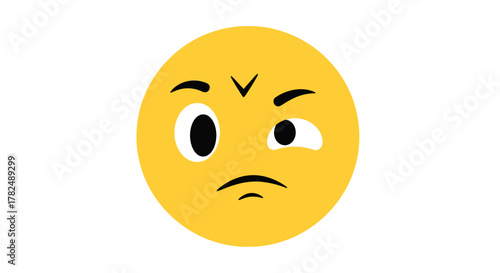 Confused emoticon with furrowed brow expressing skepticism and uncertainty with yellow face