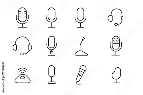 Microphones and Audio Equipment Icon Set