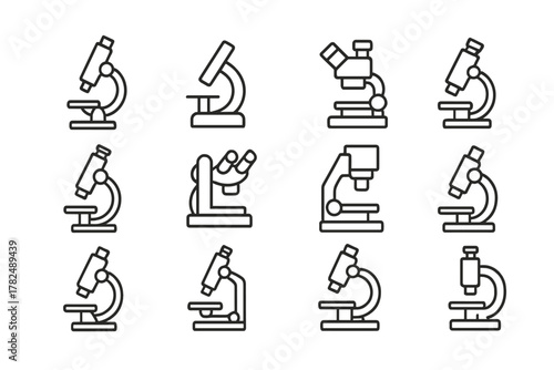 microscope line icon set on white background