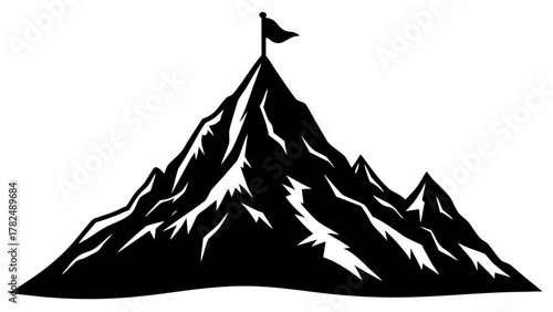 Mountain peak with flag, symbolizing achievement and goal