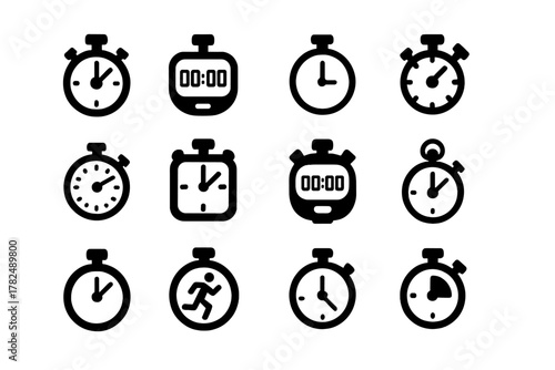 Stopwatch and Clock Icon Grid Set