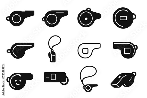 Whistle icons set in black and white