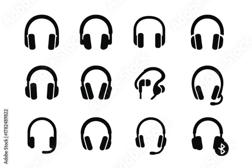 Set of Minimalistic Headphone and Headset Silhouette Icons