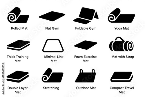Exercise and Yoga Mat Icons Set