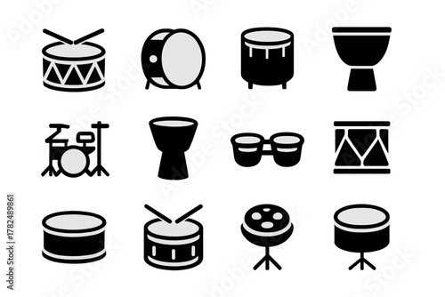 Drum and Percussion Instruments Icon Set